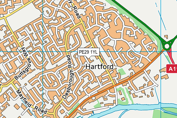 PE29 1YL map - OS VectorMap District (Ordnance Survey)