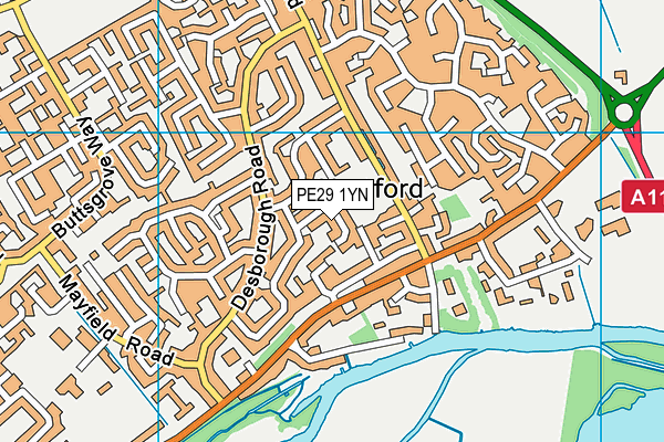 PE29 1YN map - OS VectorMap District (Ordnance Survey)