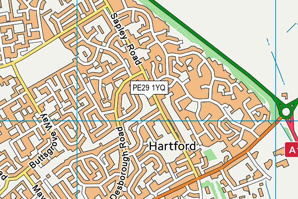 PE29 1YQ map - OS VectorMap District (Ordnance Survey)