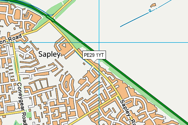PE29 1YT map - OS VectorMap District (Ordnance Survey)