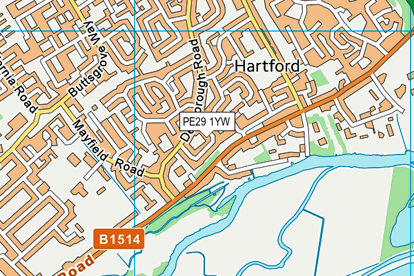 PE29 1YW map - OS VectorMap District (Ordnance Survey)