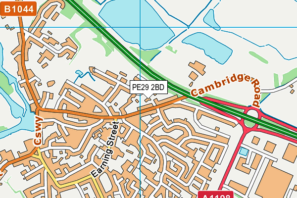 PE29 2BD map - OS VectorMap District (Ordnance Survey)