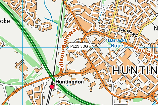 PE29 3DG map - OS VectorMap District (Ordnance Survey)