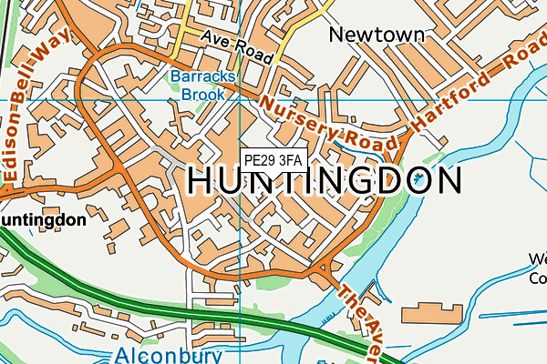 PE29 3FA map - OS VectorMap District (Ordnance Survey)