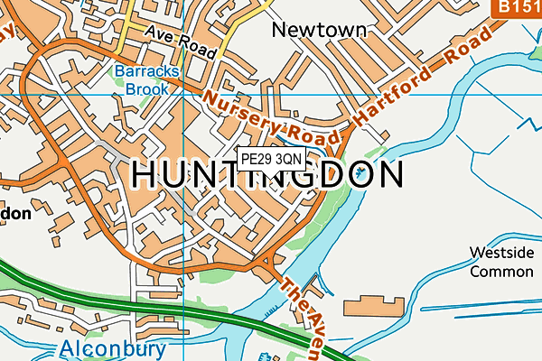 PE29 3QN map - OS VectorMap District (Ordnance Survey)