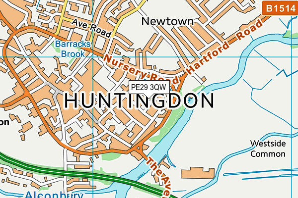 PE29 3QW map - OS VectorMap District (Ordnance Survey)