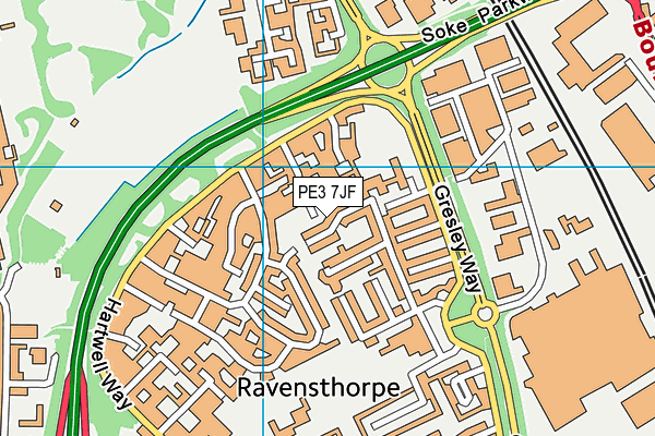 PE3 7JF map - OS VectorMap District (Ordnance Survey)