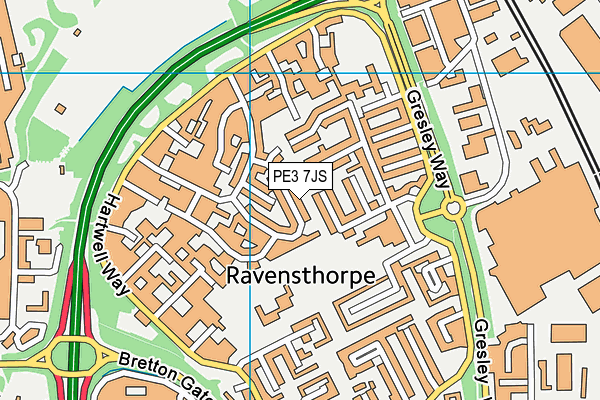 PE3 7JS map - OS VectorMap District (Ordnance Survey)