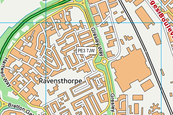 PE3 7JW map - OS VectorMap District (Ordnance Survey)