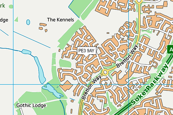 PE3 9AY map - OS VectorMap District (Ordnance Survey)