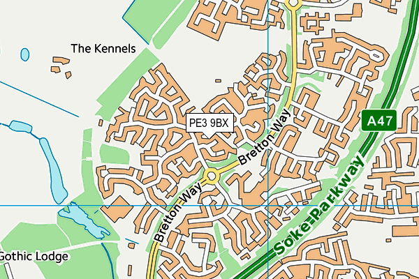 PE3 9BX map - OS VectorMap District (Ordnance Survey)