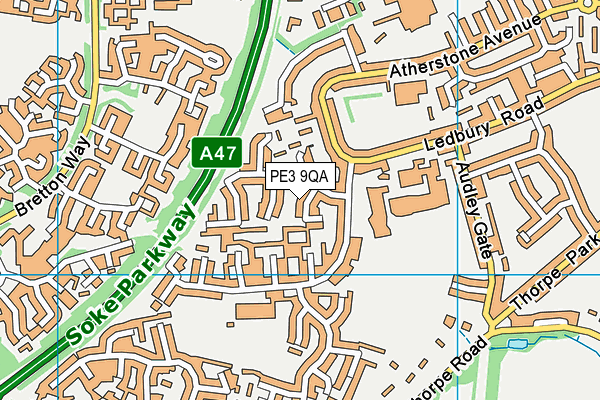 PE3 9QA map - OS VectorMap District (Ordnance Survey)