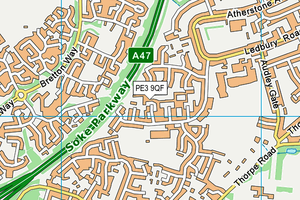 PE3 9QF map - OS VectorMap District (Ordnance Survey)