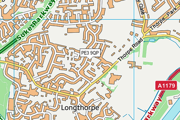 PE3 9QP map - OS VectorMap District (Ordnance Survey)