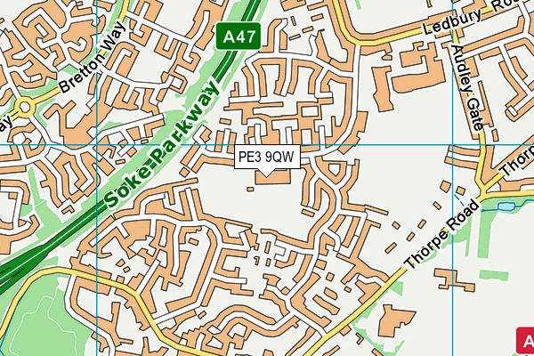 PE3 9QW map - OS VectorMap District (Ordnance Survey)
