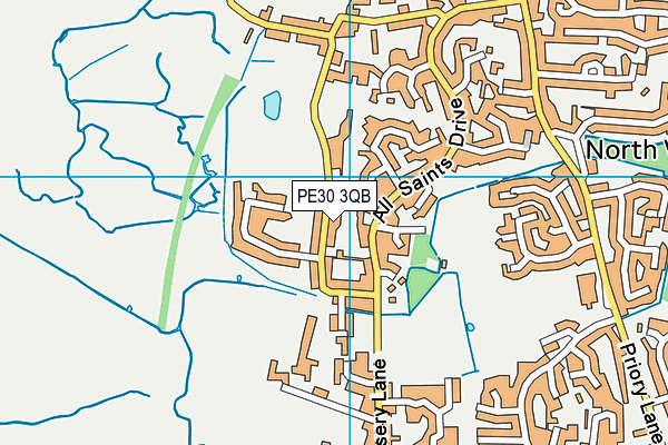 PE30 3QB map - OS VectorMap District (Ordnance Survey)