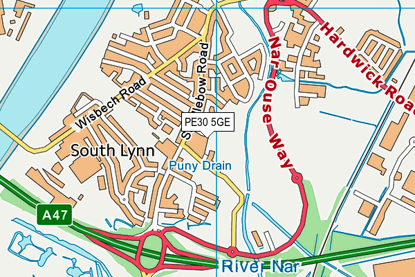 PE30 5GE map - OS VectorMap District (Ordnance Survey)