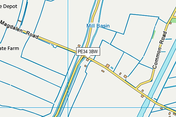 PE34 3BW map - OS VectorMap District (Ordnance Survey)