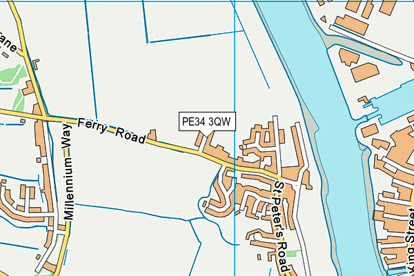 PE34 3QW map - OS VectorMap District (Ordnance Survey)