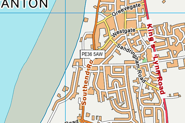 PE36 5AW map - OS VectorMap District (Ordnance Survey)