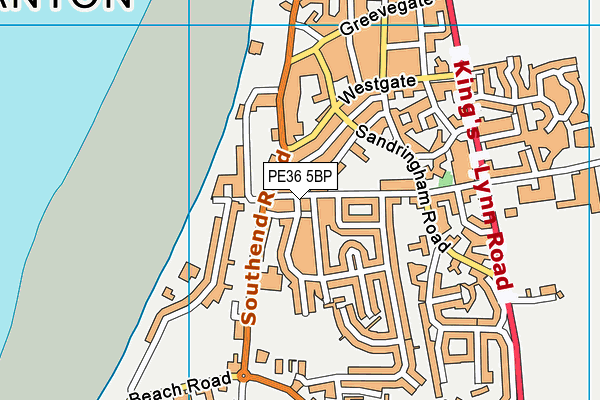PE36 5BP map - OS VectorMap District (Ordnance Survey)