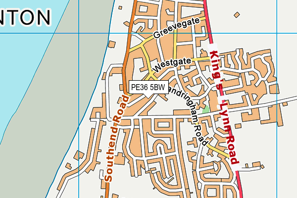PE36 5BW map - OS VectorMap District (Ordnance Survey)