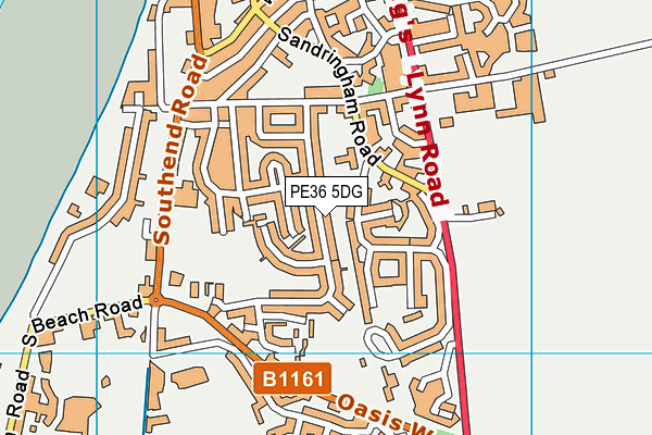 PE36 5DG map - OS VectorMap District (Ordnance Survey)