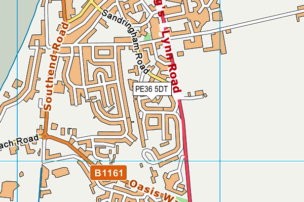 PE36 5DT map - OS VectorMap District (Ordnance Survey)