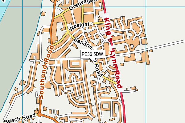 PE36 5DW map - OS VectorMap District (Ordnance Survey)
