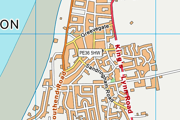 PE36 5HW map - OS VectorMap District (Ordnance Survey)