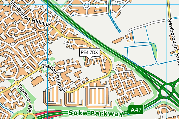 PE4 7DX map - OS VectorMap District (Ordnance Survey)