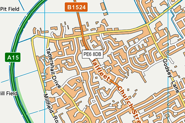 PE6 8DB map - OS VectorMap District (Ordnance Survey)
