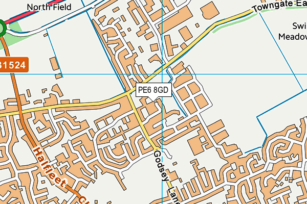 PE6 8GD map - OS VectorMap District (Ordnance Survey)
