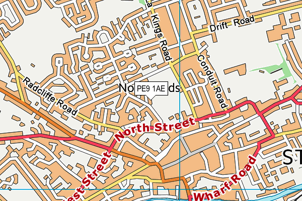 PE9 1AE map - OS VectorMap District (Ordnance Survey)