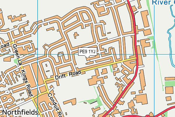 PE9 1YJ map - OS VectorMap District (Ordnance Survey)