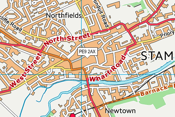 PE9 2AX map - OS VectorMap District (Ordnance Survey)