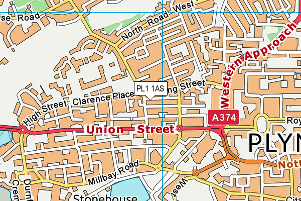 PL1 1AS map - OS VectorMap District (Ordnance Survey)