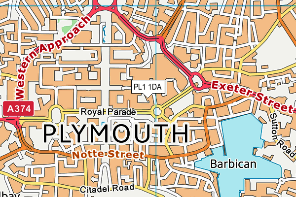 PL1 1DA map - OS VectorMap District (Ordnance Survey)