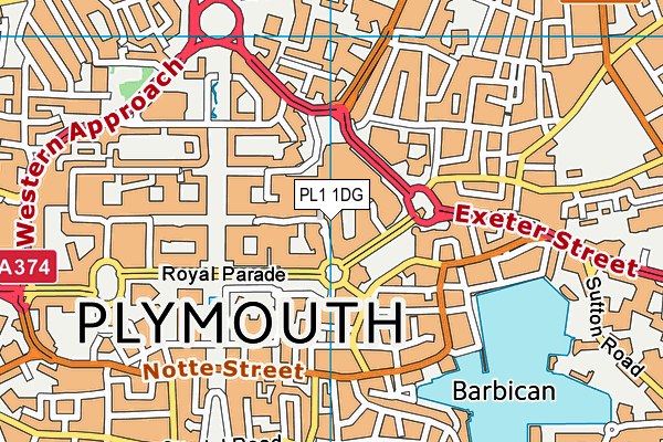 PL1 1DG map - OS VectorMap District (Ordnance Survey)