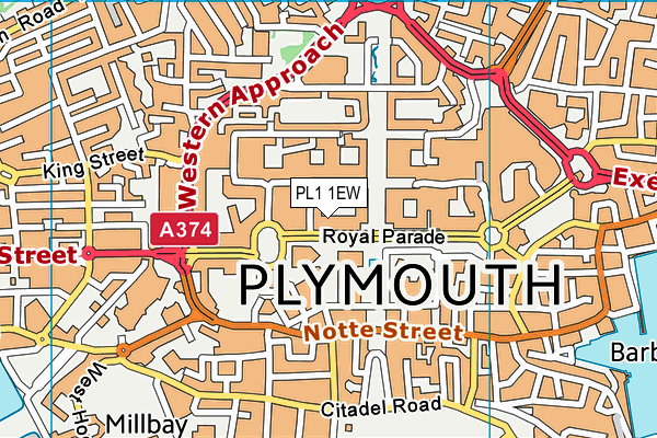 PL1 1EW map - OS VectorMap District (Ordnance Survey)