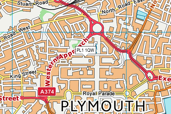 PL1 1QW map - OS VectorMap District (Ordnance Survey)