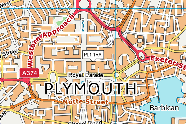 PL1 1RA map - OS VectorMap District (Ordnance Survey)