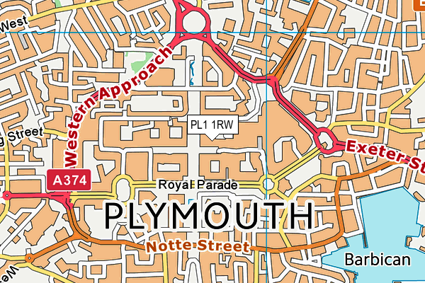 PL1 1RW map - OS VectorMap District (Ordnance Survey)