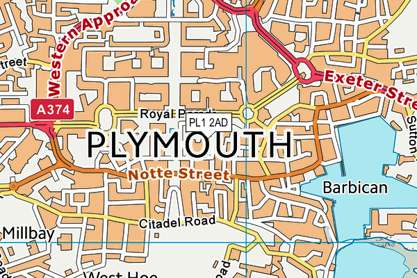 PL1 2AD map - OS VectorMap District (Ordnance Survey)