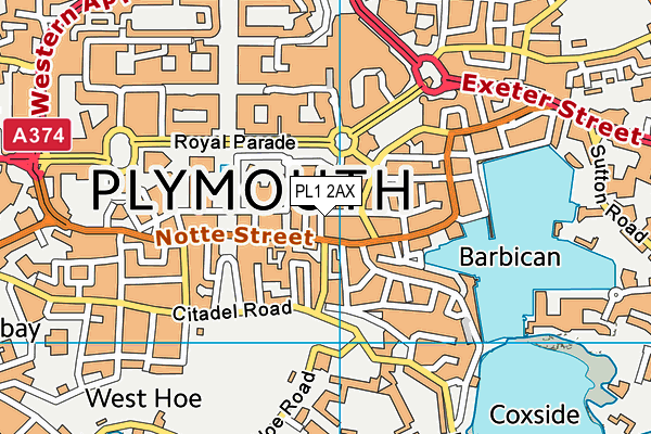 PL1 2AX map - OS VectorMap District (Ordnance Survey)