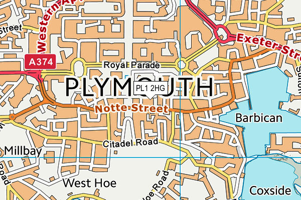 PL1 2HG map - OS VectorMap District (Ordnance Survey)