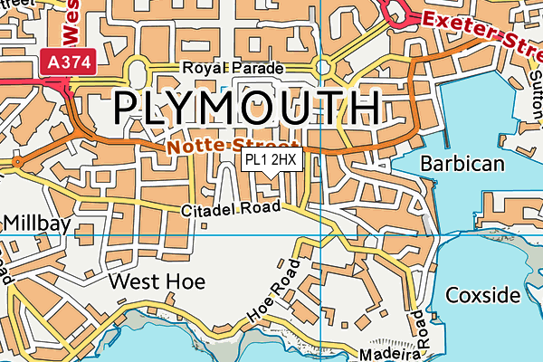 PL1 2HX map - OS VectorMap District (Ordnance Survey)