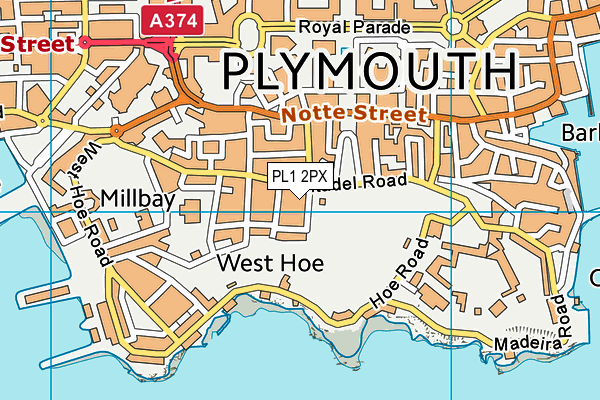 PL1 2PX map - OS VectorMap District (Ordnance Survey)