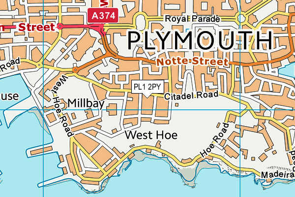 PL1 2PY map - OS VectorMap District (Ordnance Survey)