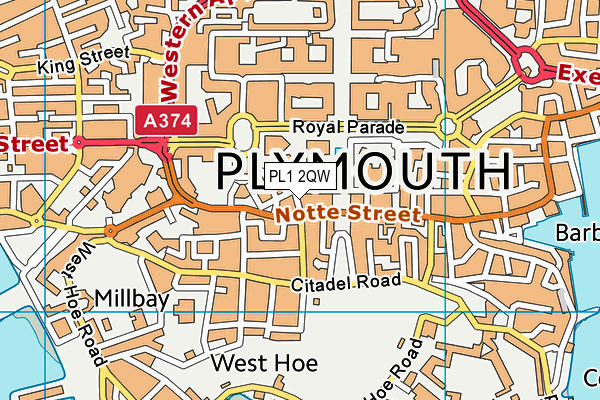 PL1 2QW map - OS VectorMap District (Ordnance Survey)